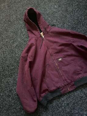 Vintage Dickies Thermal Lined Hooded Canvas Work Jacket Burgundy XXL